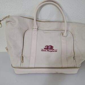 Cream Canvas Travel Tote with Wine Embroidery